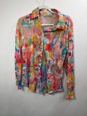 Snoskins Bright Multi color button down  long sleeve top size medium.